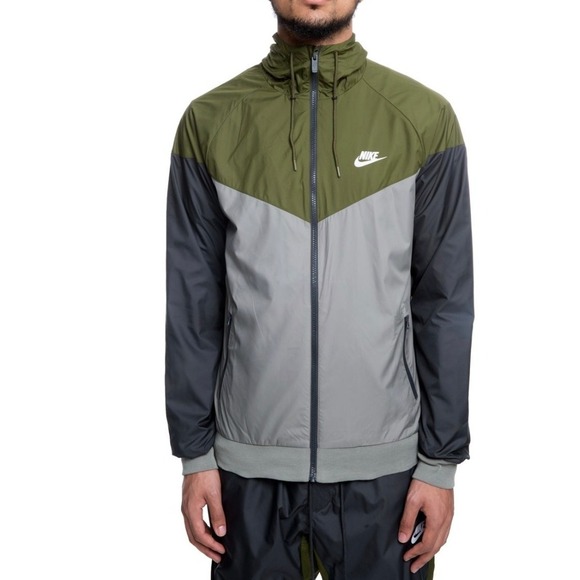 Nike NSW WINDRUNNER Olive Canvas/Dark Stucco/White Medium Windbreaker Hooded Zip - Picture 3 of 10